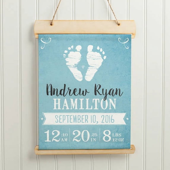 Personalized Baby Canvas Banner - Baby Girl or Boy Footprints