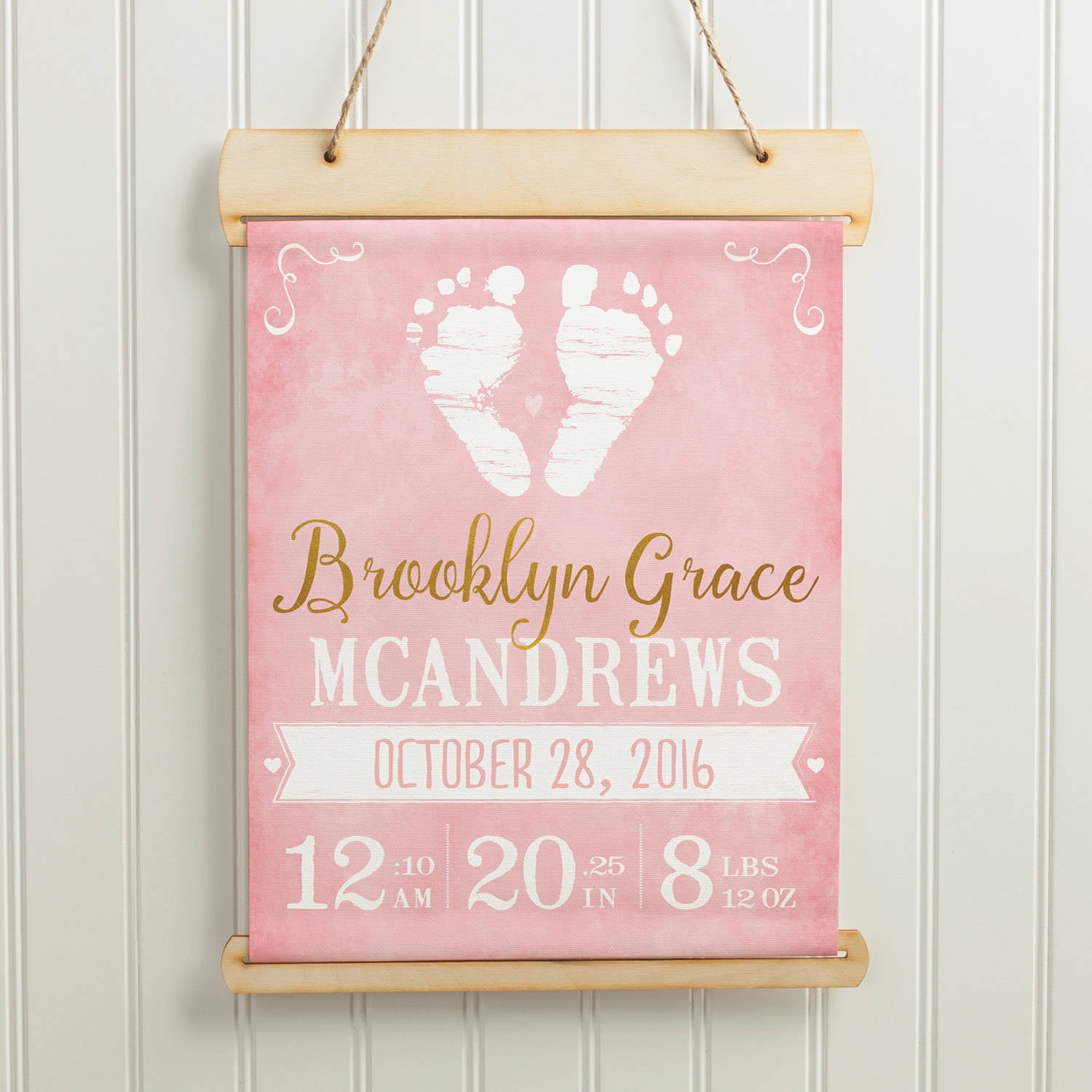 Personalized Baby Canvas Banner - Baby Girl or Boy Footprints