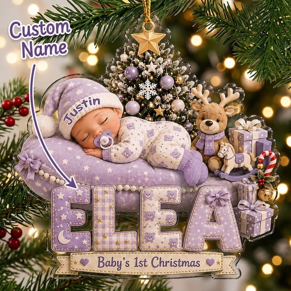 Personalized Baby First Christmas Ornament Sleeping Baby Theme