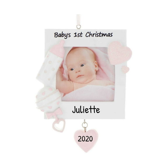 Personalized Baby Girl First Photo Ornament 2024 Pink Picture Frame 1 Count - Ornaments by Elves