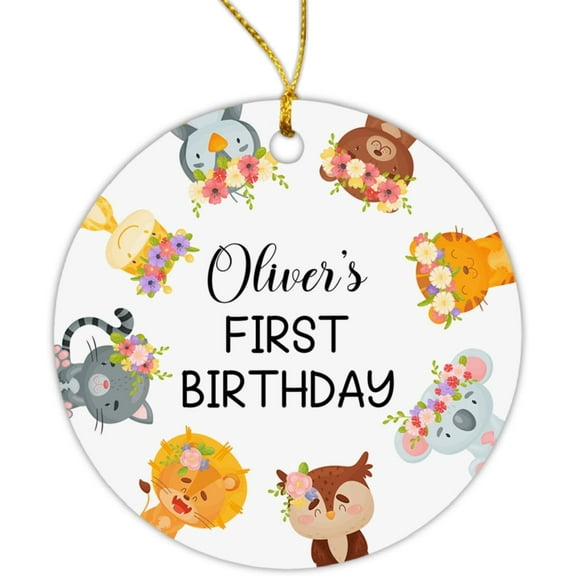 Personalized Baby's First Birthday Ornament, Custom Happy 1st Birthday Baby Girl Ornament, Woodland Animals Christmas Ornament, One Year Old Baby Christmas Decorations, New Member Xmas mThxOP