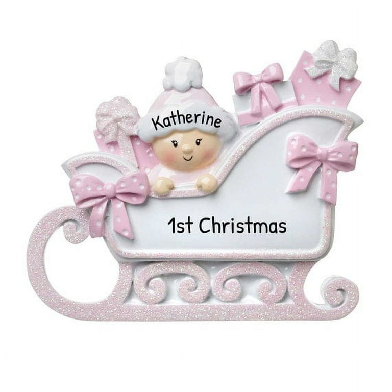 Personalized 2023 Baby's First Christmas Pink Resin Ornament