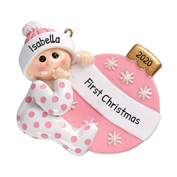 Personalized Baby's First Christmas Ornament 2024 - Baby Girl Pink Christmas Ball Ornament - 1 Count