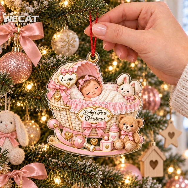 Personalized Baby’s First Christmas Ornament 2026, Custom Name Acrylic ...