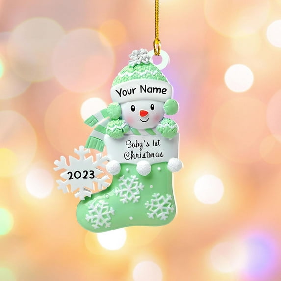 Personalized Baby\u2019s First Christmas Keepsake Ornament, Custom New Baby Gifts, Babys 1st Christmas Ornament 2023 Boy Or Girl Newborn, for New Mom Dad (Style 1) - 3904 (Green)