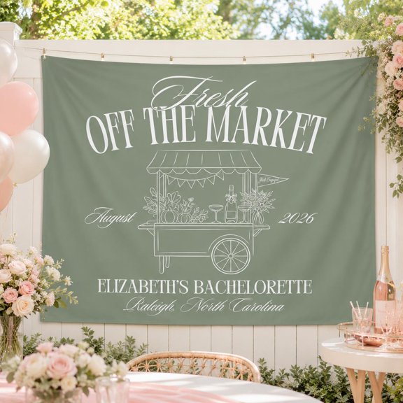 Personalized Bachelorette Linen-Style Fabric Tapestry, Custom Bride Name Sage Green Party Backdrop for Bridal Shower and Photo Booth Decor