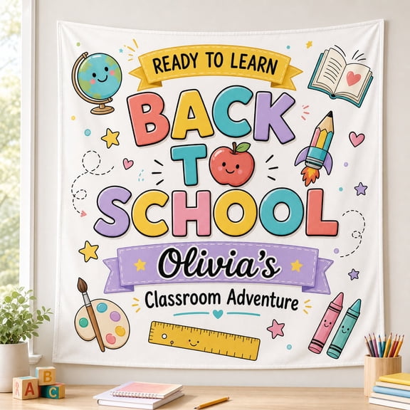 Personalized Back to School Tapestry Banner, Custom First Day Photo Backdrop