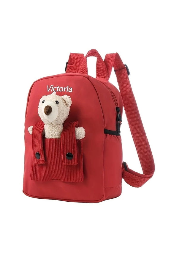 Personalized Backpack for beginner with Name,Custom School Bag with Detachable Bear,Customized Embroidered Backpack for Christmas