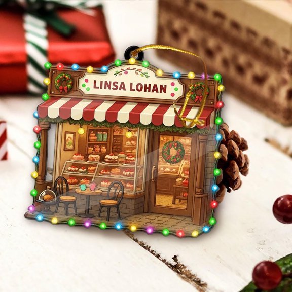 Personalized Bakery Acrylic Christmas Ornament Custom Name Pastry Shop Holiday Tree Decor, Baker/Patissier Storefront Keepsake