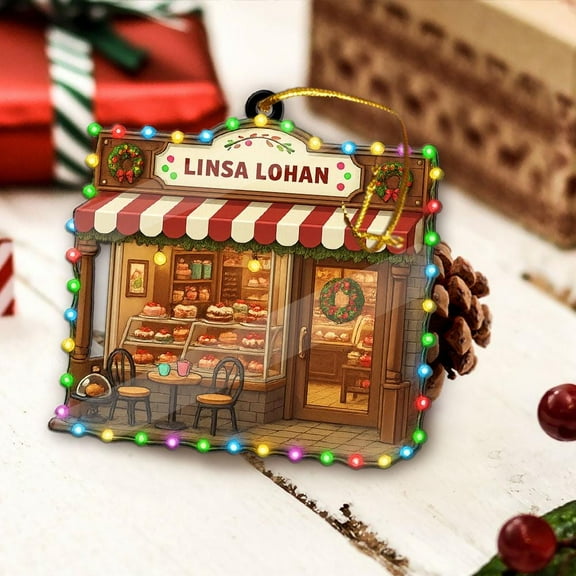 Personalized Bakery Acrylic Christmas Ornament Custom Name Pastry Shop Holiday Tree Decor, Baker/Patissier Storefront Keepsake