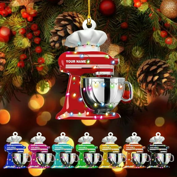 Personalized Baking Christmas Ornament Baking Ornaments Love Baking Christmas Tree Ornament Baking Mixer with String Lights Baker Gift Baker Ornament Tree Hanging Décor (Baking 1) - 3397 (Red)