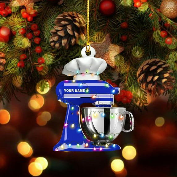 Personalized Baking Christmas Ornament Baking Ornaments Love Baking Christmas Tree Ornament Baking Mixer with String Lights Baker Gift Baker Ornament Tree Hanging Décor (Baking 1) - 3397 (Blue)