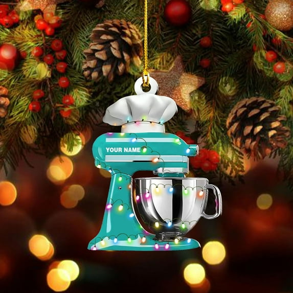 Personalized Baking Christmas Ornament Baking Ornaments Love Baking Christmas Tree Ornament Baking Mixer with String Lights Baker Gift Baker Ornament Tree Hanging Décor (Baking 1) - 3397 (Cyan)