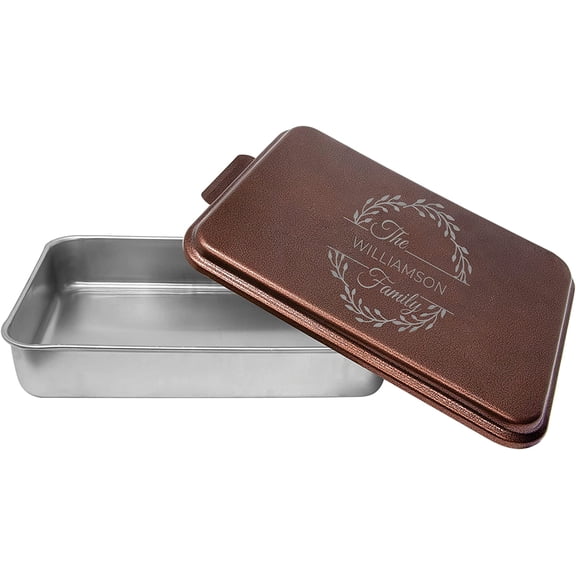 Personalized Baking Dish Laser Engraved - 9x13 Durable Personalized Bakeware - Unique Family Wreath Design Ideal Gift for Cooking Enthusiasts - Copper