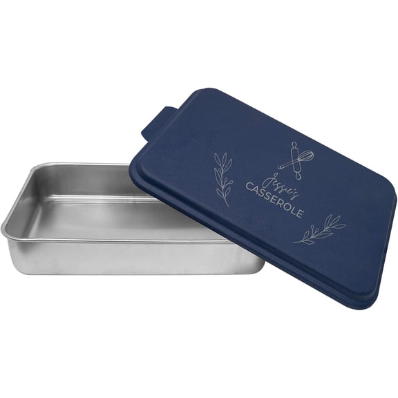 Personalized Baking Dish Laser Engraved - 9x13 Durable Personalized Bakeware - Unique Vine Design Ideal Gift for Cooking Enthusiasts - Navy