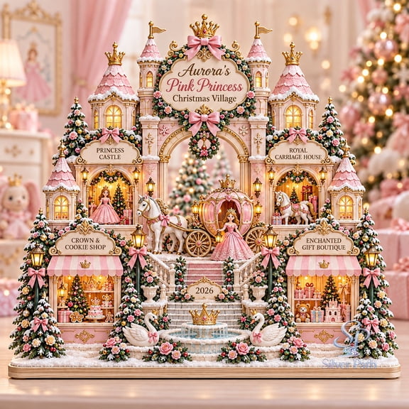 Personalized Ballet Village Wooden Block 2 Layer, Pink Princess Castle Christmas Shelf Display for Dancers