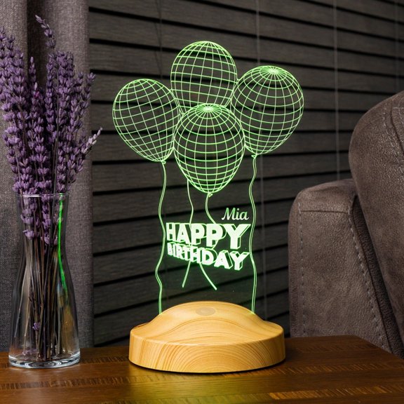 Personalized Balloon LED Lamp, Custom Birthday Night Light, Engraved Gift