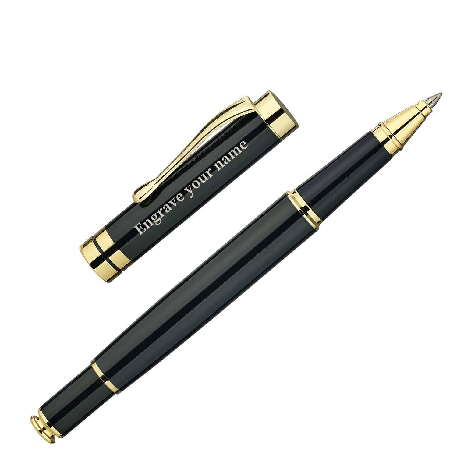 Personalized Ballpoint Pens  Stunning Black Chrome Metal Pen With Golden Trim Ball Gift Set For Men & Women Executive Office Nice Pens-gift Box 0.5mm Extra Refill