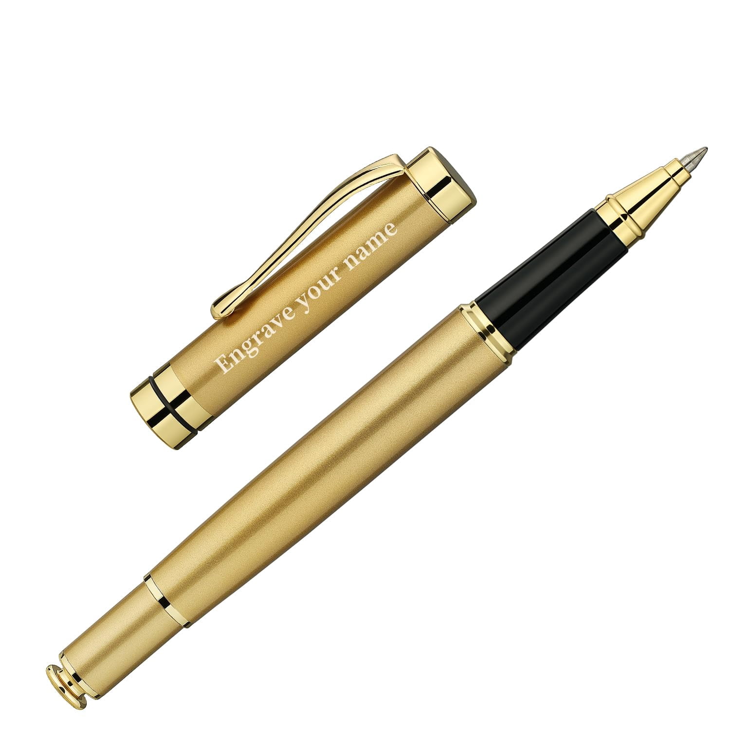 Personalized Ballpoint Pens  Stunning Bright Chrome Metal Pen With Golden Trim Fancy Ball Gift Set For Men & Women Graduation Office Nice Box 0.5mm Black Spare Refill