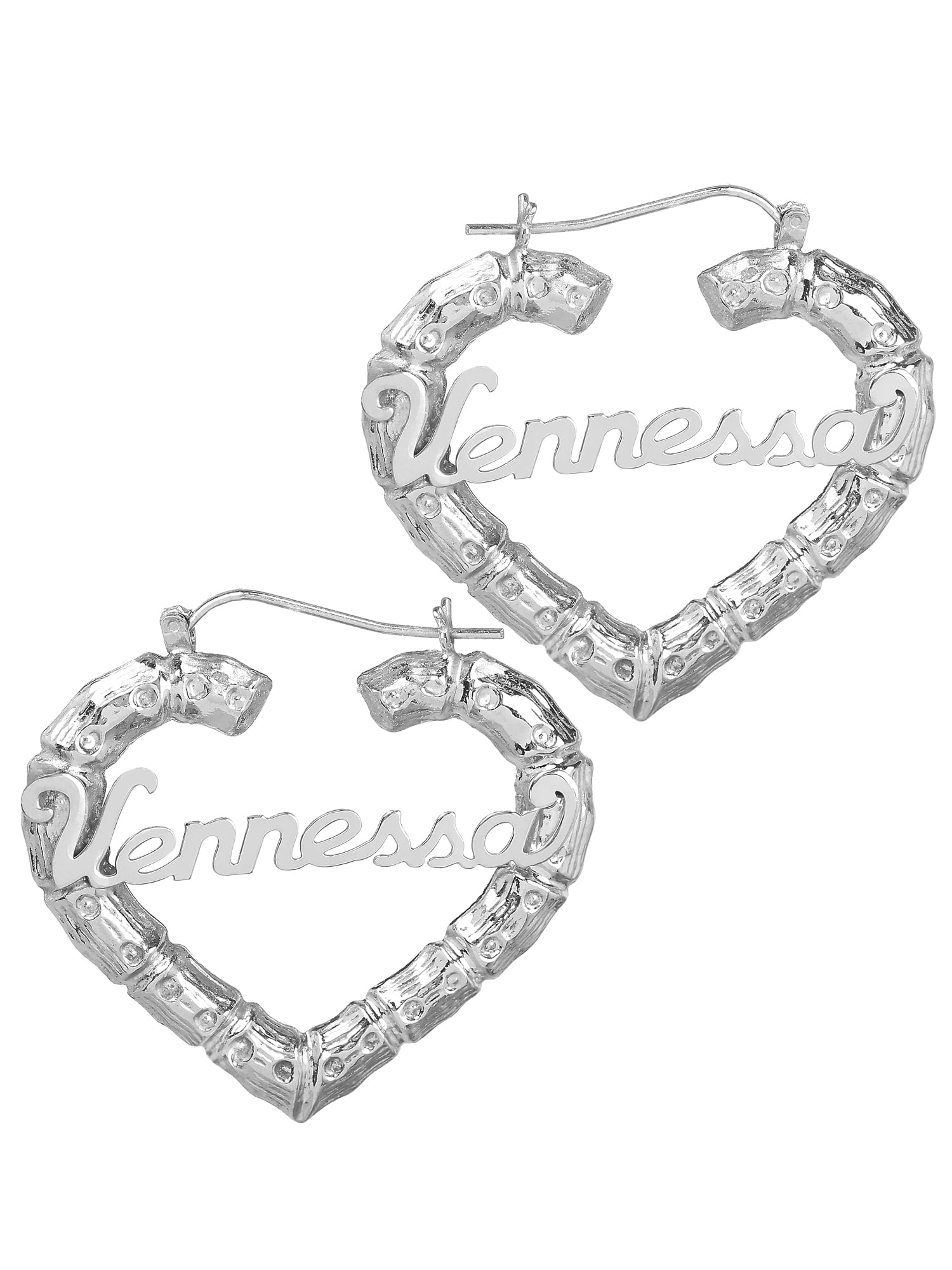 Personalized Bamboo Style Heart Polished Name Earrings Walmart