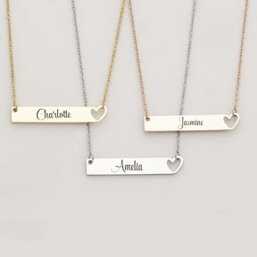 Personalized Bar Birthday Day Name Necklace Heart Custom Gift for Mom Women's Heart Bar Name Necklace Stainless Steel Gift for Girlfriend Fiancee Engravable Couples Free Gift Box Ships Next Day