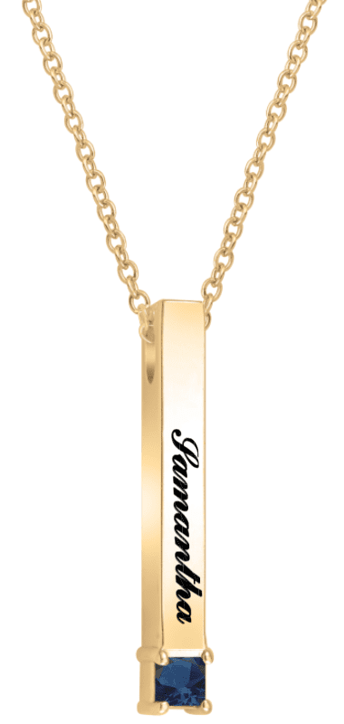 Personalized Bar Pendant with Birthstone for women and teens in 10k Gold by Jewlster