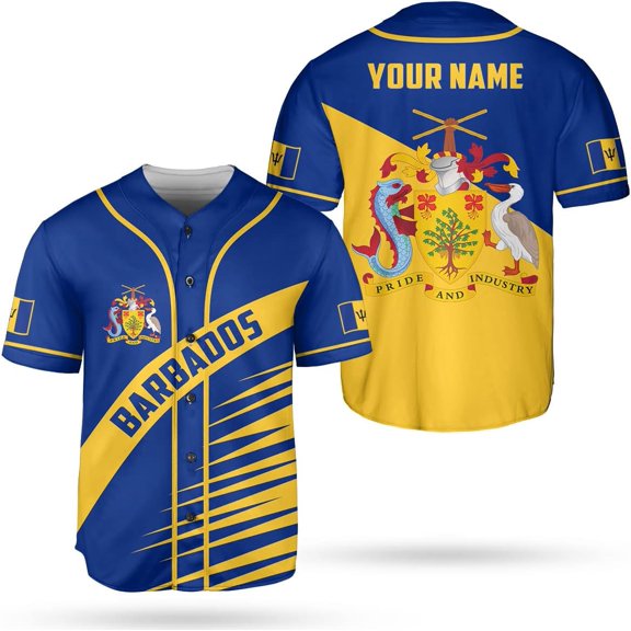 Personalized Barbados Baseball Jersey Shirt, Bajan Flag Jersey, Barbados Jersey for Men and Women Jersey Bajan (S)