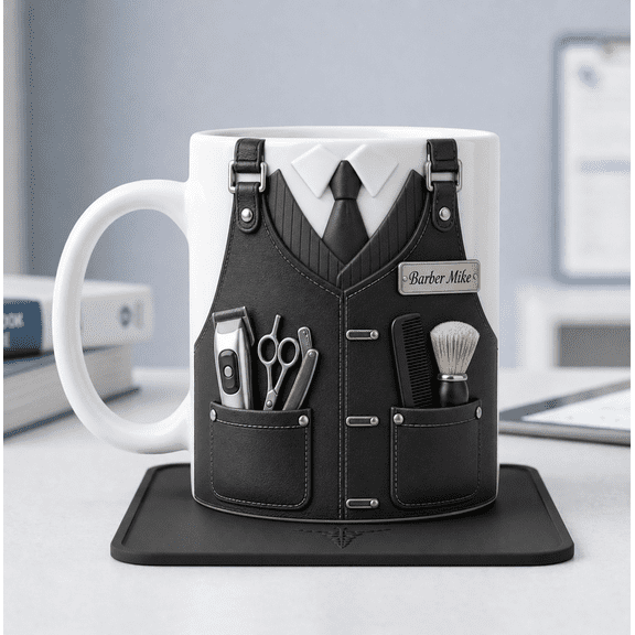 Personalized Barber Ceramic Coffee Mug, Custom Name Clippers Gift for Barbers