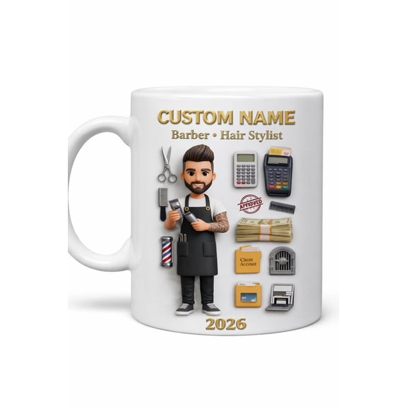 Personalized Barber Mug 3D Embossed Coffee Mug, Custom Hair Stylist Mug, Barber Gift for Him, Hairstylist Coffee Cup, Career Mug 2026