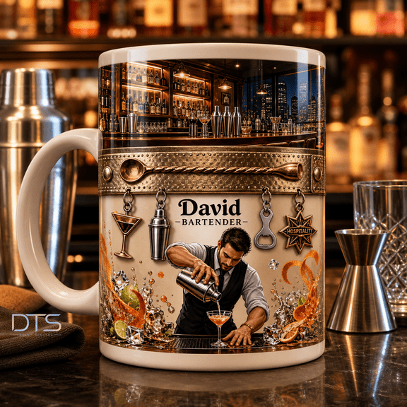 Personalized Bartender Mug Gift, Custom Name Coffee Mug for Mixologist or Bar Staff