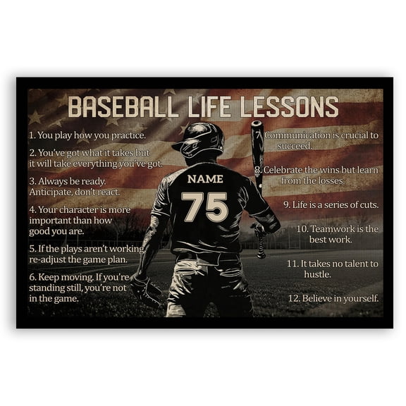 Personalized Baseball Black Floating Framed Canvas Wall Art, Custom Name & Number Print, Inspirational Sports Gift for Baseball Fans, Athletes, Home Decor for Living Room, Bedroom