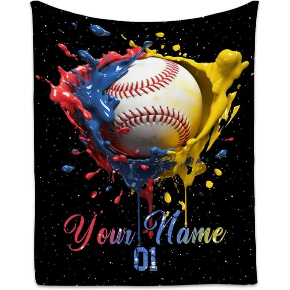 Personalized Baseball Blanket, Custom Baseball Gifts for Kids 8-12 Boys Men, Sport Throw Blankets for Baseball Lovers, Soft Flannel Blanket Team Gifts Home Decor (Colorful, 40x50 Inch)