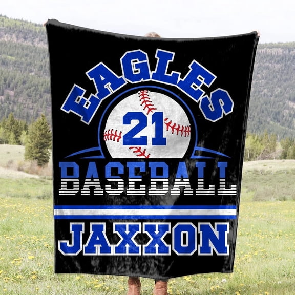 Personalized Baseball Blanket, Custom Player Name Soft Throw, Team Senior Gift, Sports Fan Decor, Game Room Decor