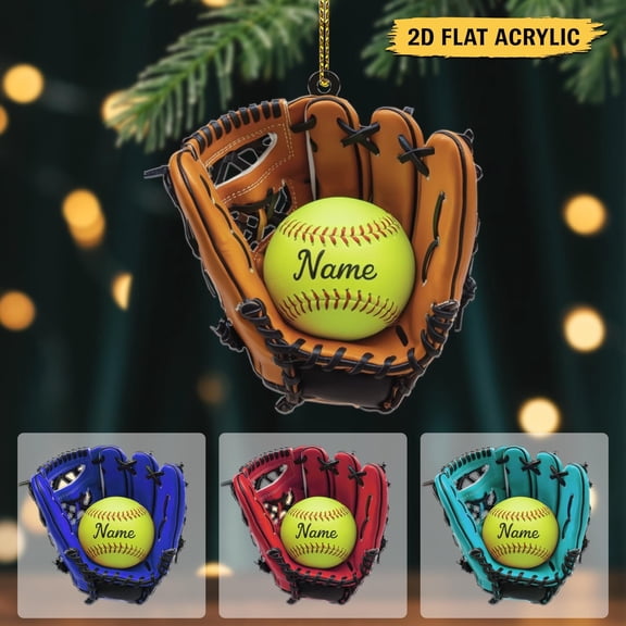 Personalized Baseball Glove Ornament Acrylic | Custom Softball Name Tree Decor | Christmas Gift for Player, Coach, or Sports Fan
