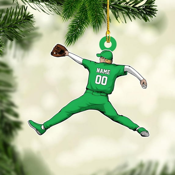 Personalized Baseball Ornament Christmas Tree Decoration Custom Baseball Christmas Ornament 2D Shape Flat Baseball Lover Gifts Beginner Baseball Players Ornament Gift (BB 25) - 3145 (Green)