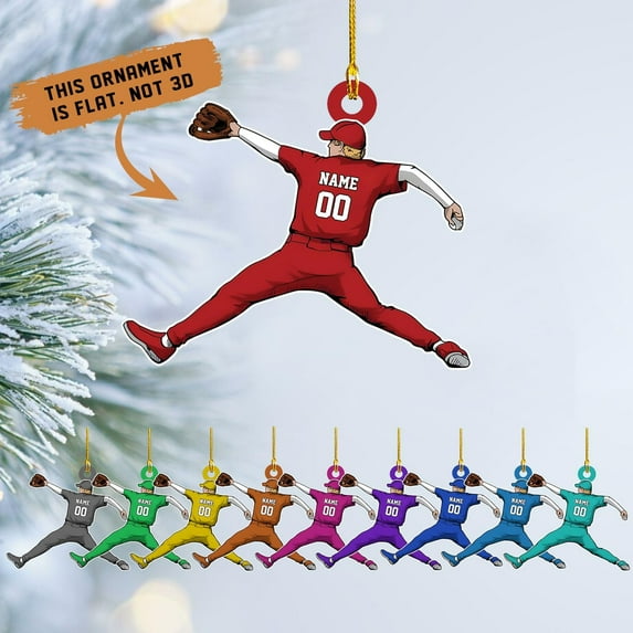Personalized Baseball Ornament Christmas Tree Decoration Custom Baseball Christmas Ornament 2D Shape Flat Baseball Lover Gifts Beginner Baseball Players Ornament Gift (BB 25) - 3145 (Red)