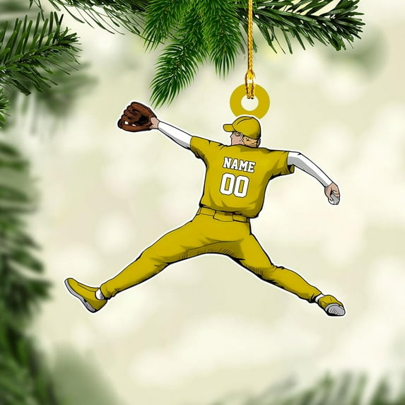 Personalized Baseball Ornament Christmas Tree Decoration Custom Baseball Christmas Ornament 2D Shape Flat Baseball Lover Gifts Beginner Baseball Players Ornament Gift (BB 25) - 3145 (Yellow)
