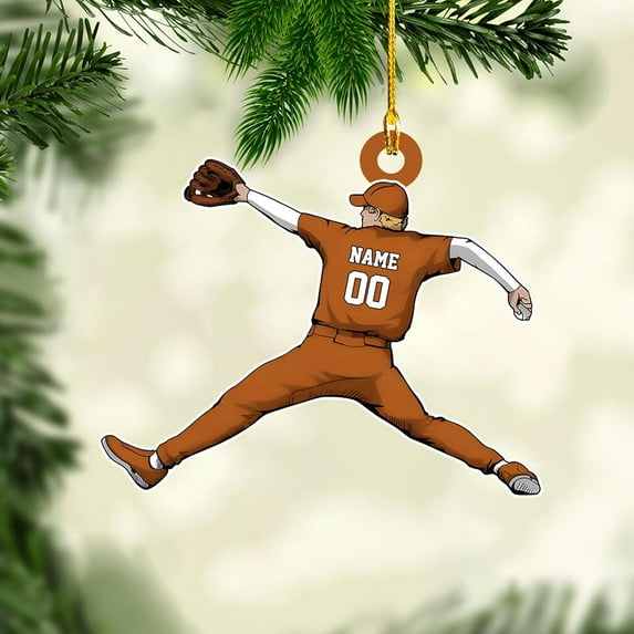 Personalized Baseball Ornament Christmas Tree Decoration Custom Baseball Christmas Ornament 2D Shape Flat Baseball Lover Gifts Beginner Baseball Players Ornament Gift (BB 25) - 3145 (Orange)