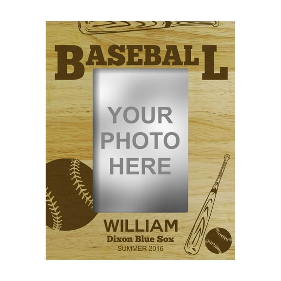 Personalized Baseball Theme Engraved Wood Picture Frame With Name - 4 x 6 Inches Horizontal Customizable Gift