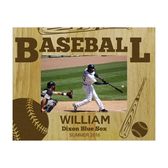 Personalized Baseball Theme Engraved Wood Picture Frame With Name - 4 x 6 Inches Vertical Customizable Gift