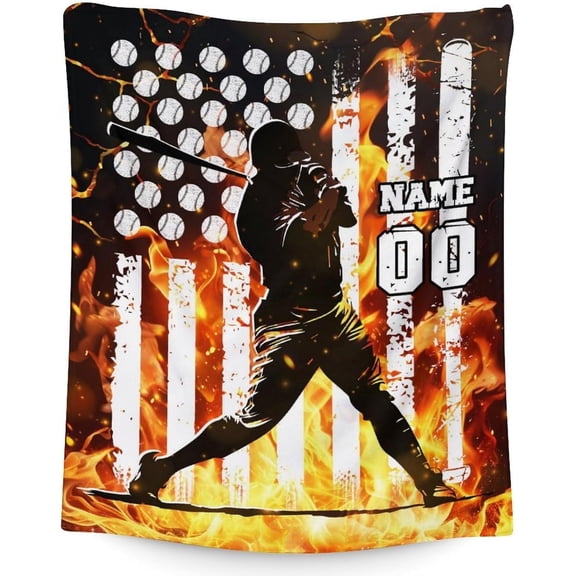 Personalized Baseball Throw Blanket Gifts for Boys, Sport Blanket with Name for Baseball Lovers Baseball Players, Custom 30x40 Inches Lap Size Soft Blankets for Sofa Couch Chair