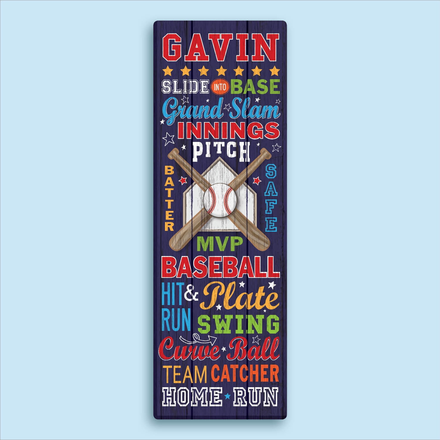 Personalized Baseball Words 9" x 27" Canvas