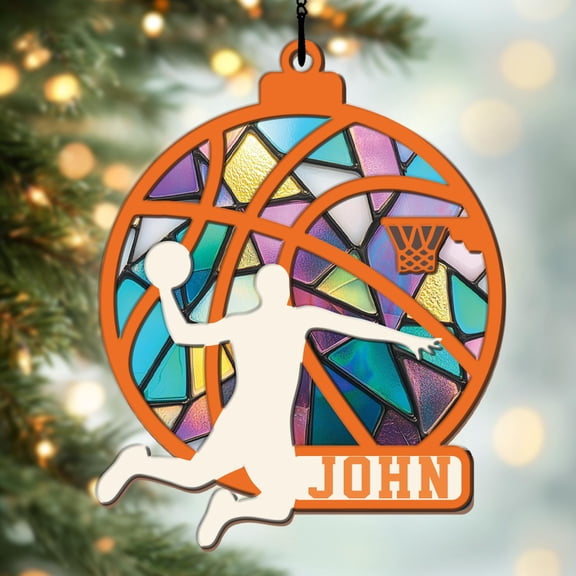 Personalized Basketball Acrylic Suncatcher, Custom Player or Coach Window Hanging Gift