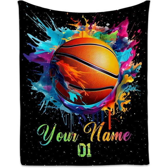 Personalized Basketball Blanket for Girls, Custom Basketball Gifts for Boys Adults Sport Lovers, Kids Throw Blankets for Team Player Bed Living Room Home Decor (Colorful, 60x80 Inch)