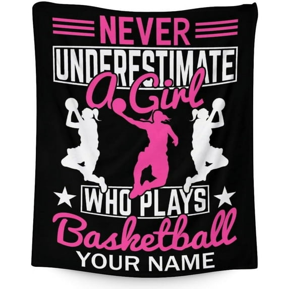 Personalized Basketball Blanket with Name - Soft, Fuzzy & Warm - 60x50 Inches Throw Size Blanket for Bed, Couch - Black Sports Throw Blanket Gifts for Kids, Adults