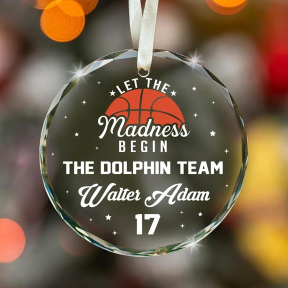 Personalized Basketball Christmas Glass Ornament – Let The Madness Begin Design – Custom Name, Team, Number & Year – Sports Tree Decor Gift for Boys, Kids 2025