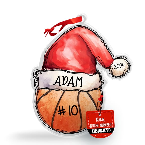 Personalized Basketball Christmas Ornament 2025 – Custom Name & Jersey Number Santa Hat Ornament – Perfect Sports for Basketball Lovers