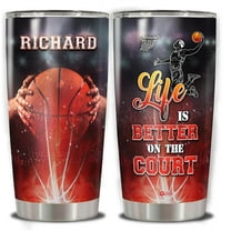 Personalized Basketball Coffee Tumbler Customized Name Gifts Birthday Christmas Day For Sports Players Lovers Boys Girls Men 20oz 30oz Stainless Steel Insulated Cup Novelty Travel Mug