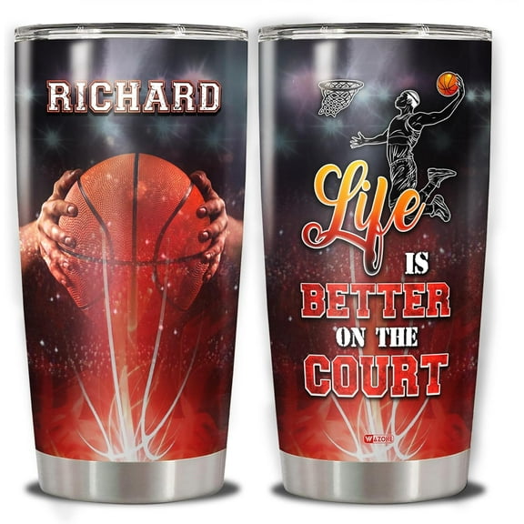 Personalized Basketball Coffee Tumbler Customized Name Gifts Birthday Christmas Day For Sports Players Lovers Boys Girls Men 20oz 30oz Stainless Steel Insulated Cup Novelty Travel Mug