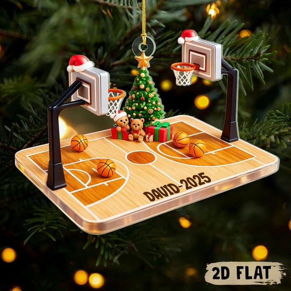 Personalized Basketball Court Acrylic Ornament 2025, Custom Sports Christmas Ornament, 2D Flat Basketball Gift for Players and Fans